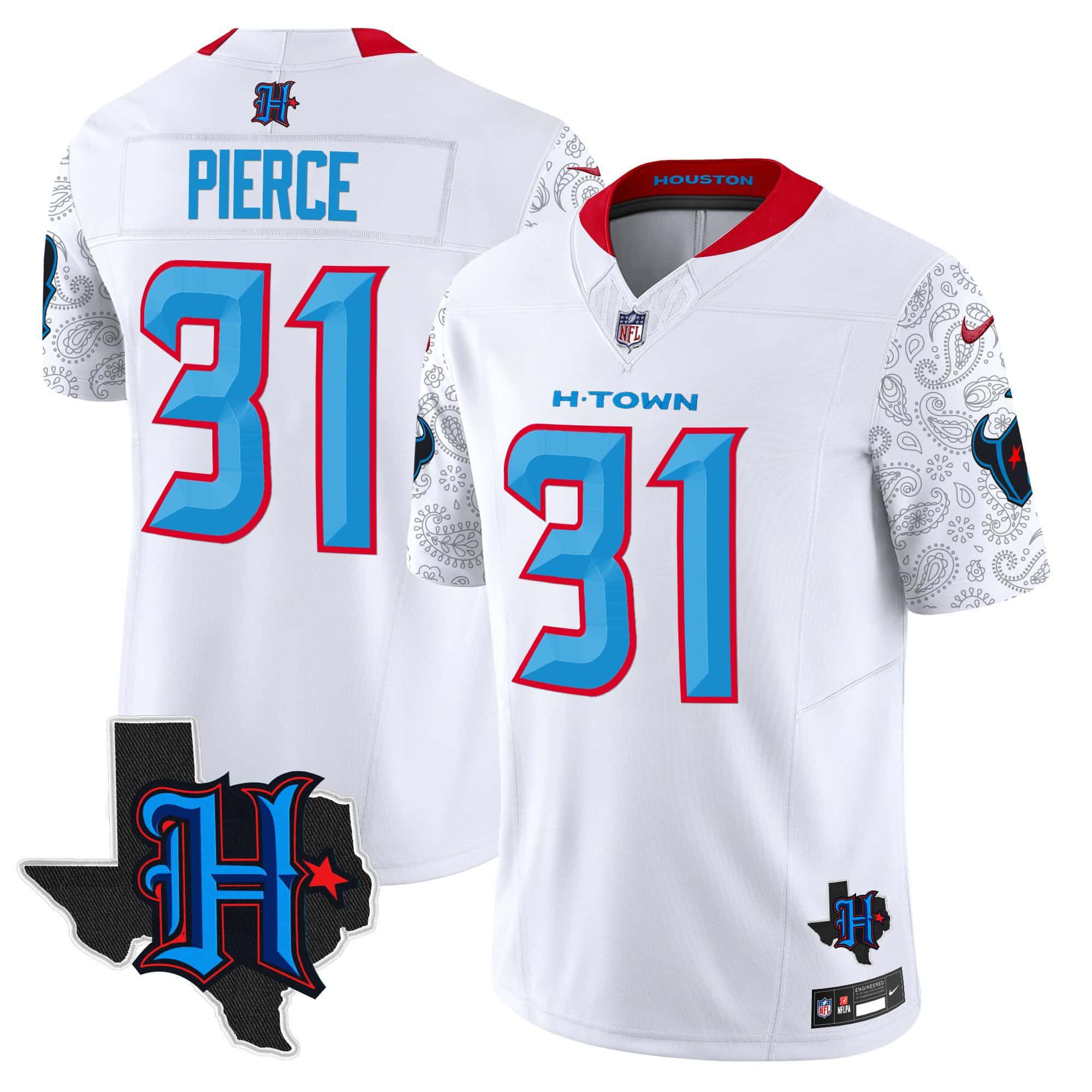 Men Houston Texans 31 Pierce White 2024 Nike Texas Patch Vapor Limited NFL Jersey